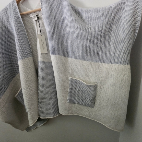 NWT Rachel Zoe Knit Open-front Poncho Cardigan Wrap in Grey and Cream, OS - Picture 6 of 8
